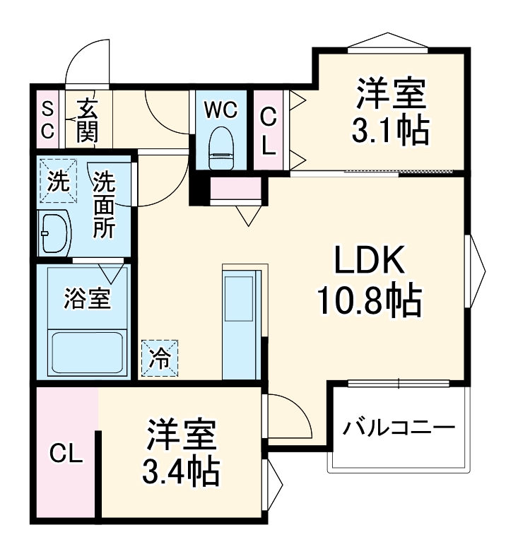 田川北の完工年月(2026年3月)築の賃貸アパートの間取り