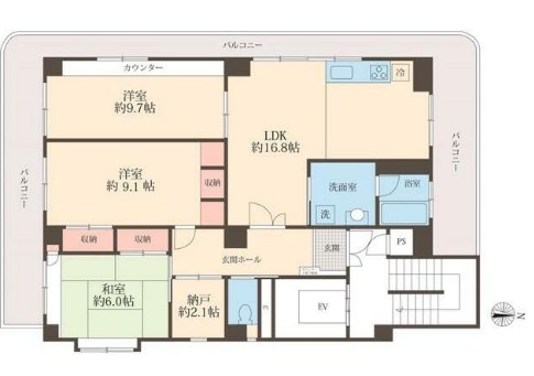 東四つ木の完工年月(1997年1月)築の賃貸マンションの間取り
