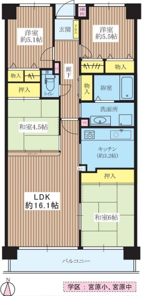 三国本町の完工年月(1987年3月)築の賃貸マンションの間取り