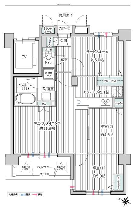 桜木町の完工年月(2009年7月)築の賃貸マンションの間取り