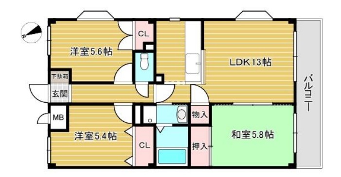 浪花町の完工年月(1997年10月)築の賃貸マンションの間取り