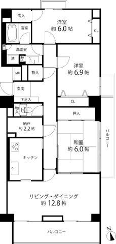 天神町の完工年月(1992年4月)築の賃貸マンションの間取り
