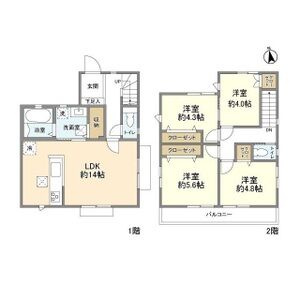 染地の完工年月(2026年3月)築の賃貸一戸建ての間取り
