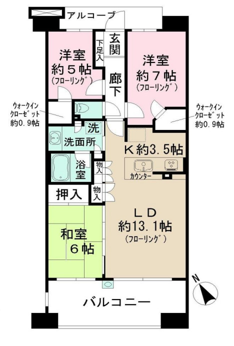 矢野口の完工年月(2008年7月)築の賃貸マンションの間取り