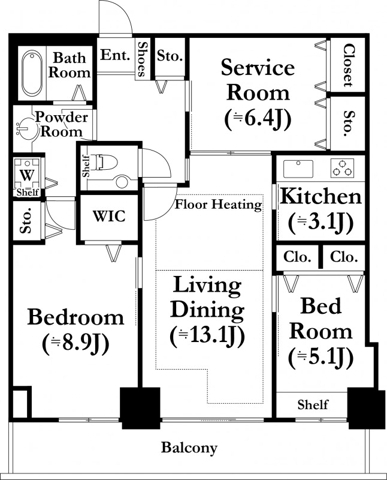 河田町ガーデン1号棟の間取り