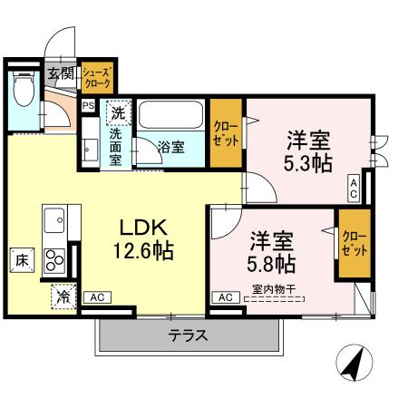 上砂町の完工年月（2026年6月）築の賃貸アパートの間取り