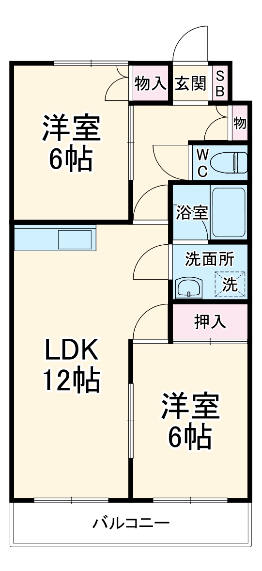 夜寒町の完工年月(1995年7月)築の賃貸マンションの間取り