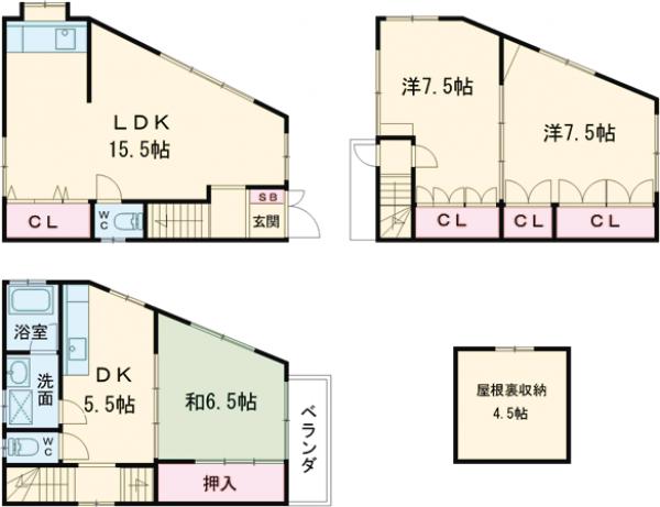 嵐山朝月町貸家の間取り