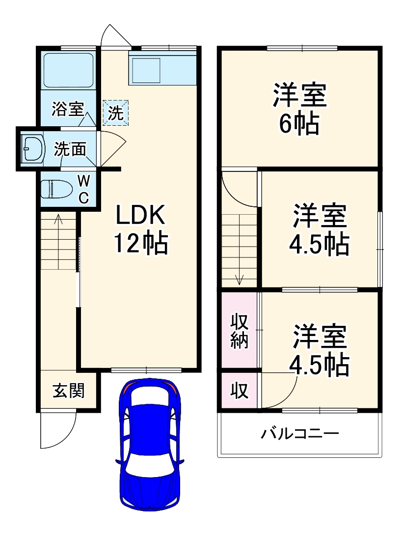 梶町の完工年月(1977年4月)築の賃貸一戸建ての間取り