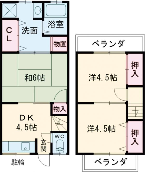 中又町テラスハウスの間取り