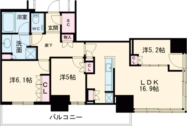 プラウドタワー小岩フロントの間取り