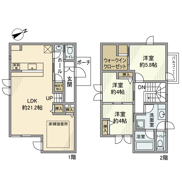 中和泉の完工年月(2023年1月)築の賃貸一戸建ての間取り