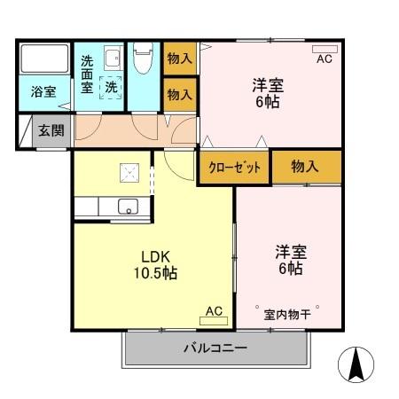カーサ城之内 Bの間取り