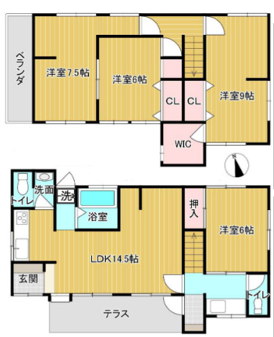 幸町の完工年月(1973年12月)築の賃貸一戸建ての間取り