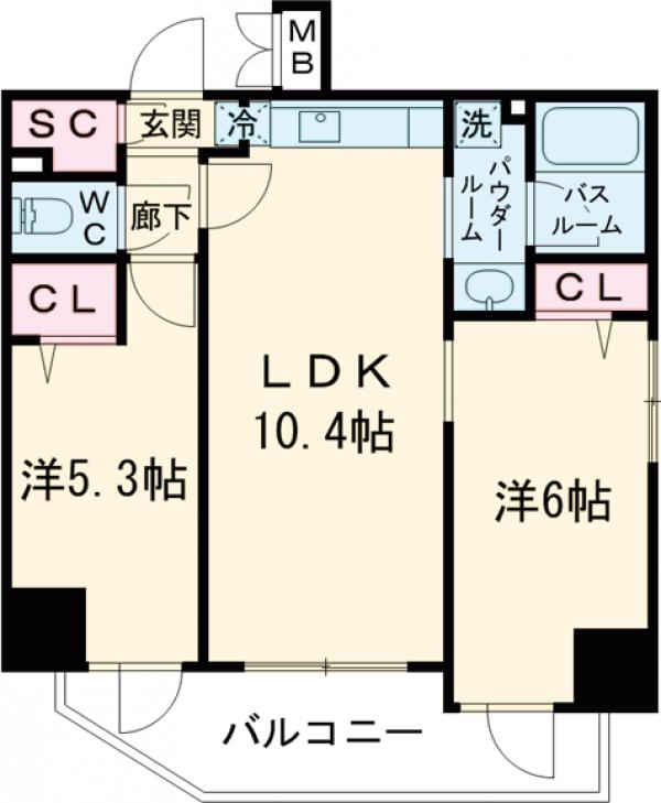 横山町の完工年月(2014年6月)築の賃貸マンションの間取り