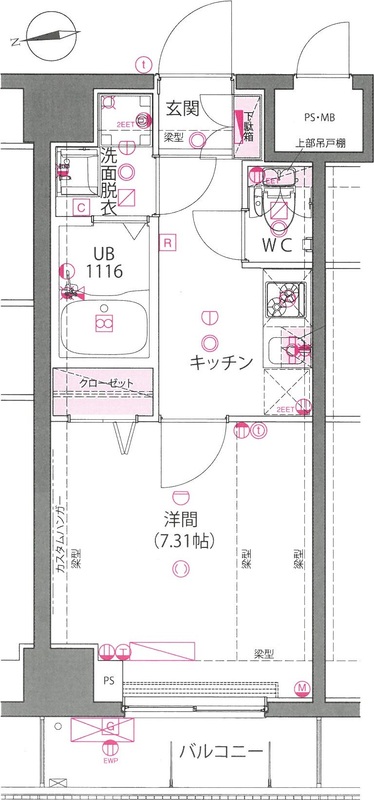 亀沢の完工年月(2014年8月)築の賃貸マンションの間取り