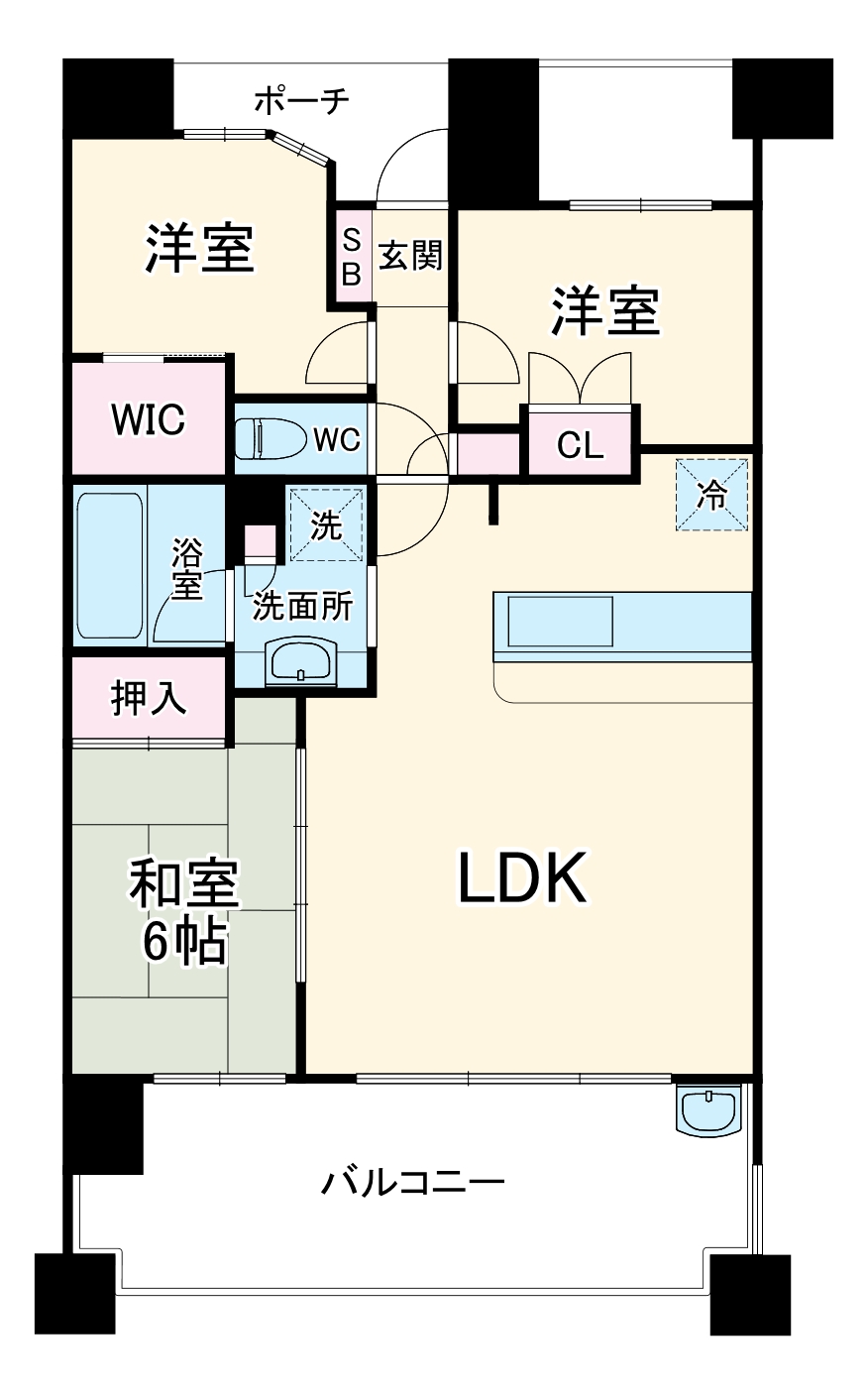 本町の完工年月(2008年3月)築の賃貸マンションの間取り