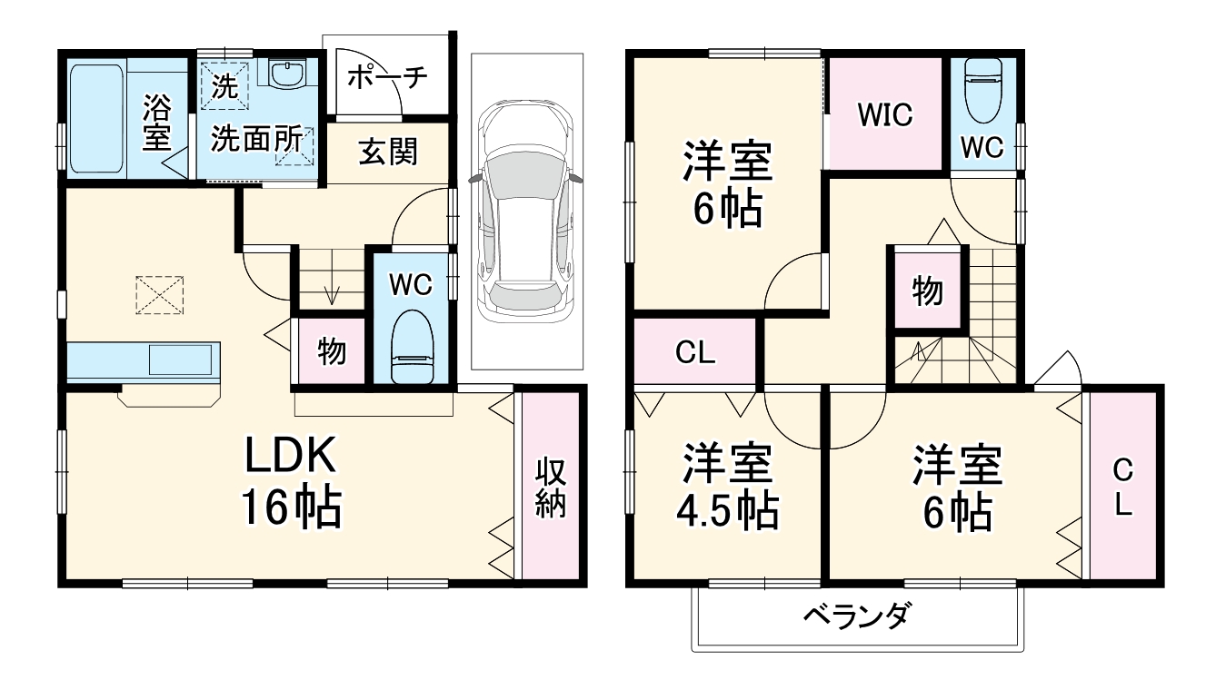 大谷口向原貸家Ａ棟の間取り