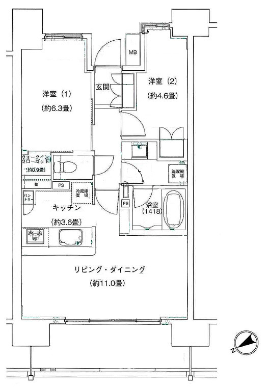 本町の完工年月(2009年9月)築の賃貸マンションの間取り