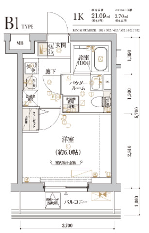 ECREDE横濱吉野町の間取り