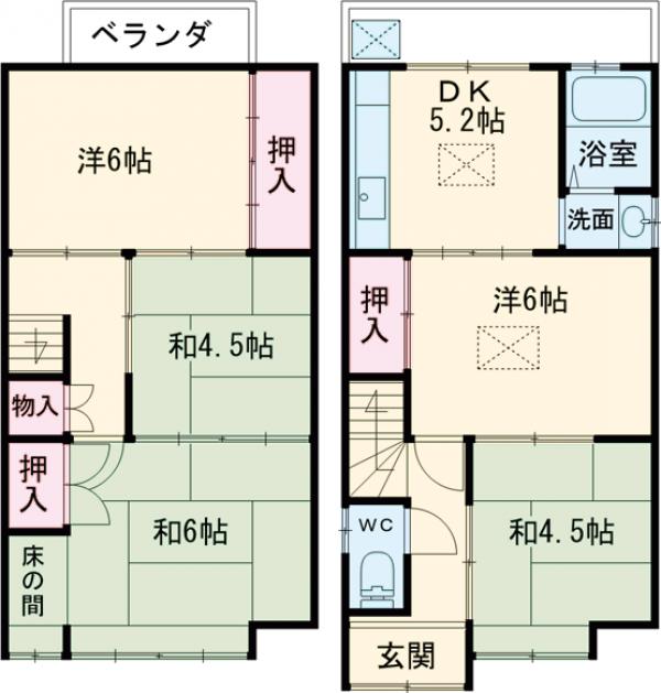 物集女町五ノ坪14-8貸家の間取り