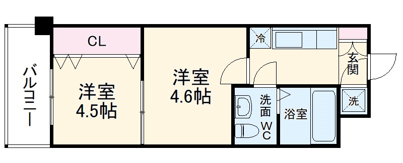 Ｎｏ．４６　Ｖ－ＰＲＯＪＥＣＴ２１００天神の間取り