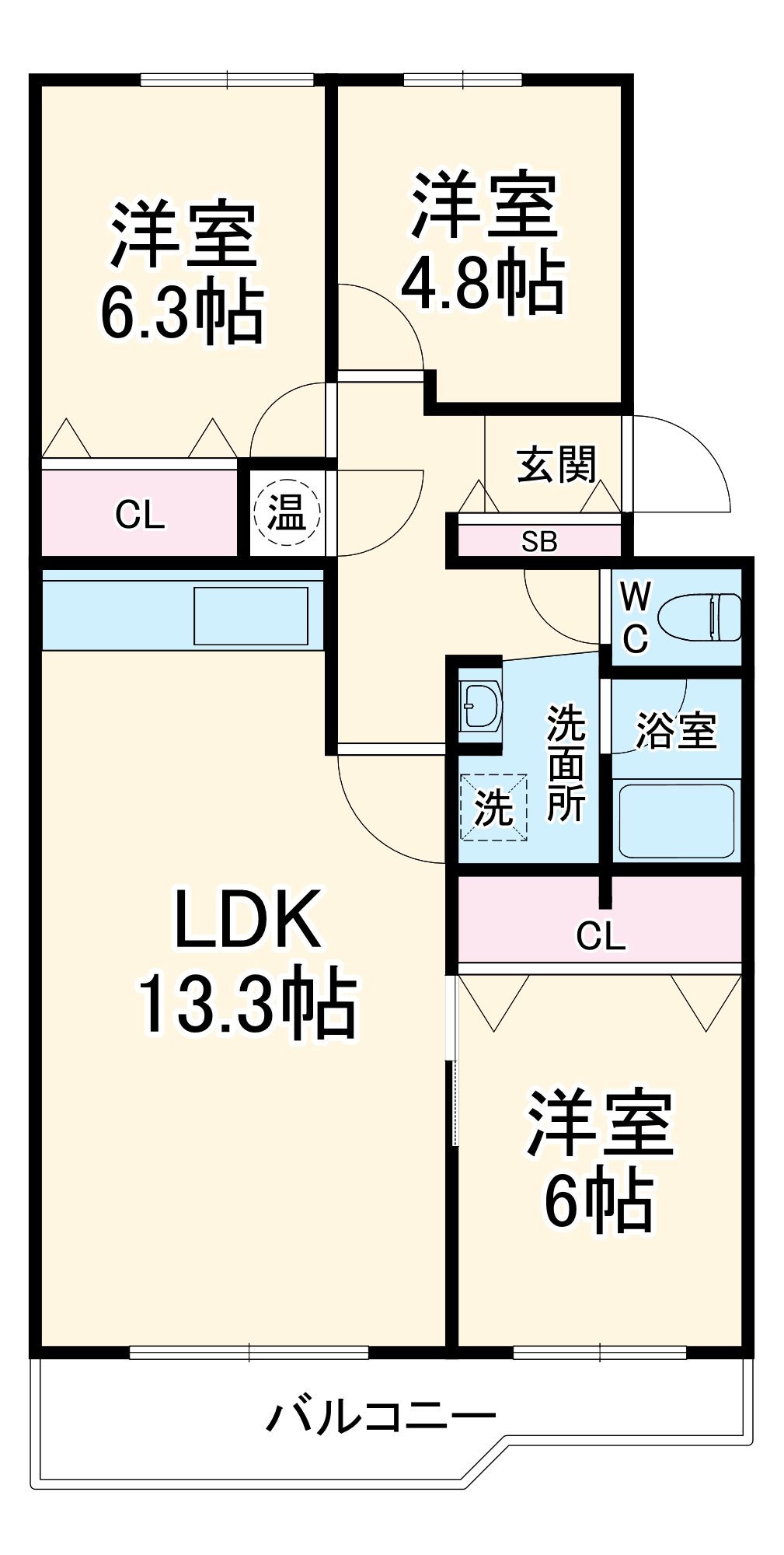 山西の完工年月（1982年8月）築の賃貸マンションの間取り