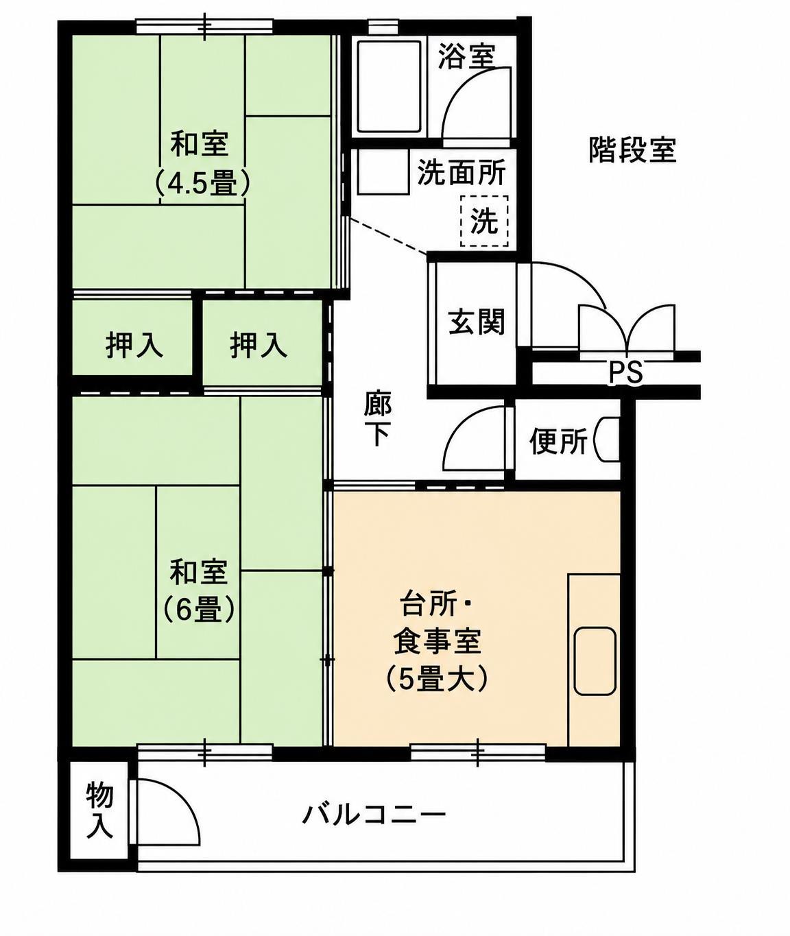 桃園町の完工年月(1974年8月)築の賃貸マンションの間取り