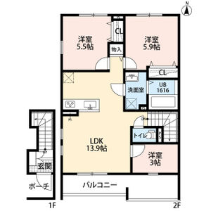 レスポワール E 富木の間取り