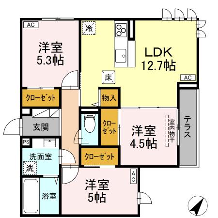 D-ROOM甲府市国母 B棟の間取り