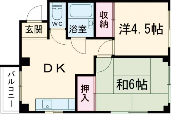 業平の完工年月(1988年4月)築の賃貸マンションの間取り