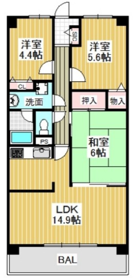 オークレイコート高松Ⅱの間取り