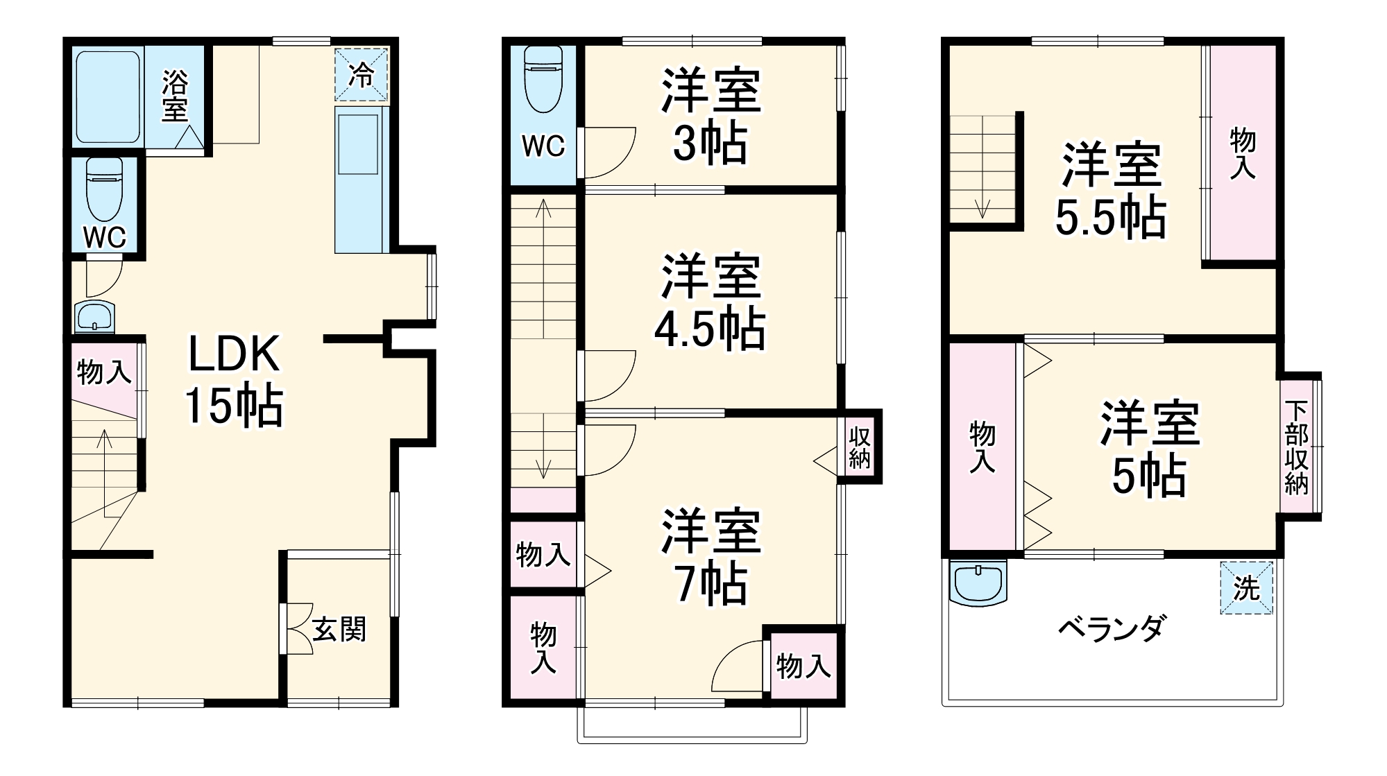 大開の完工年月(1990年1月)築の賃貸一戸建ての間取り