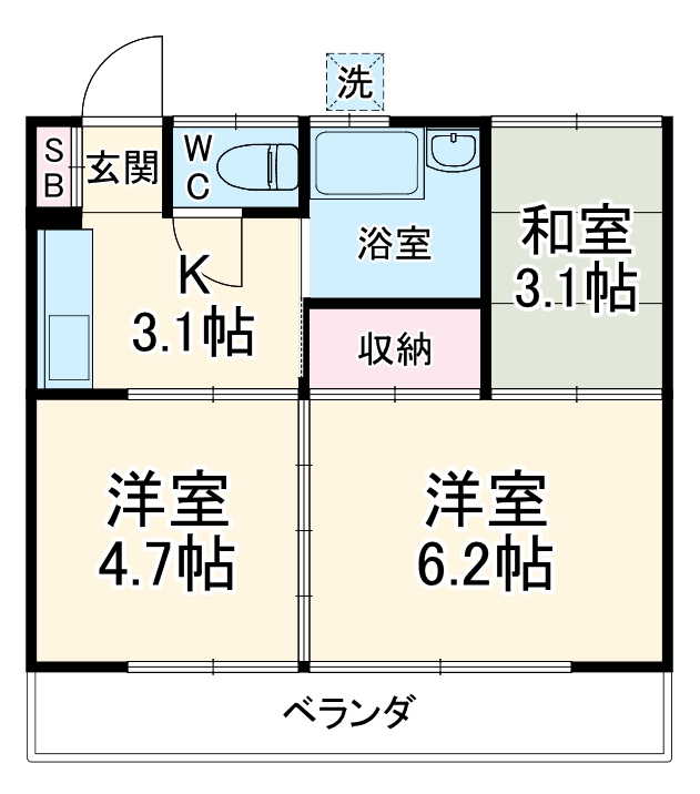 今泉の完工年月(1975年9月)築の賃貸アパートの間取り