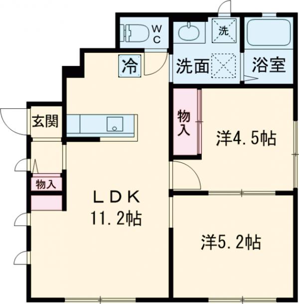 業平の完工年月(2017年1月)築の賃貸アパートの間取り