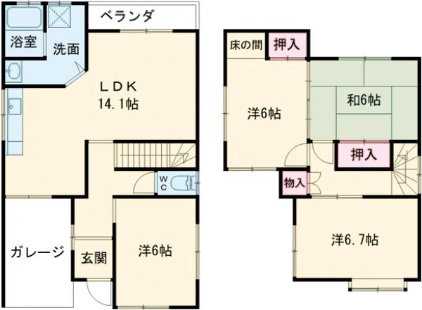大枝沓掛町貸家の間取り