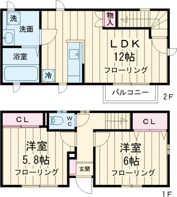 多磨町の完工年月(2016年9月)築の賃貸一戸建ての間取り