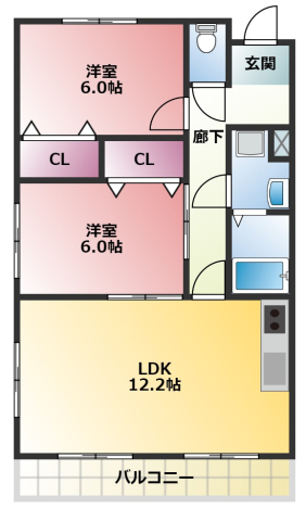 上浅田の完工年月(1989年11月)築の賃貸マンションの間取り