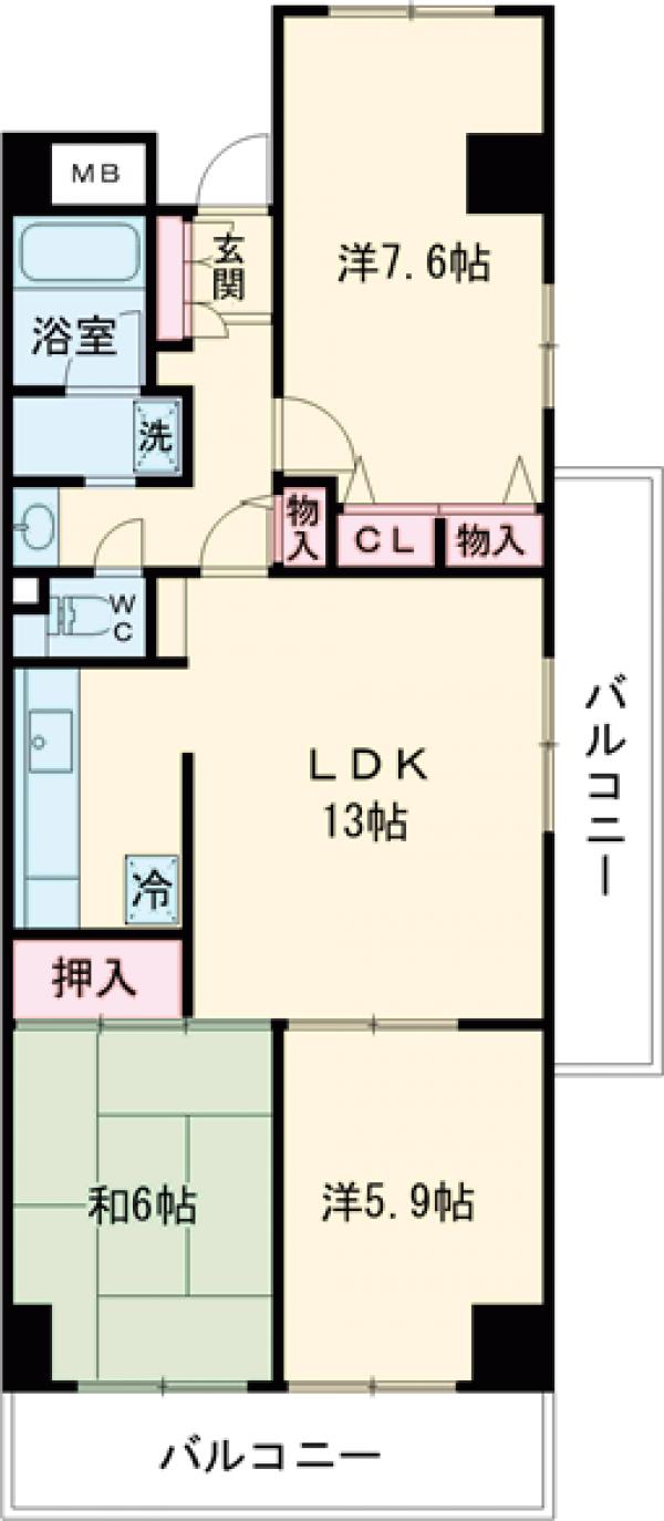 北砂の完工年月(1990年4月)築の賃貸マンションの間取り