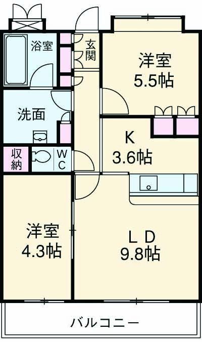業平の完工年月(2006年4月)築の賃貸マンションの間取り