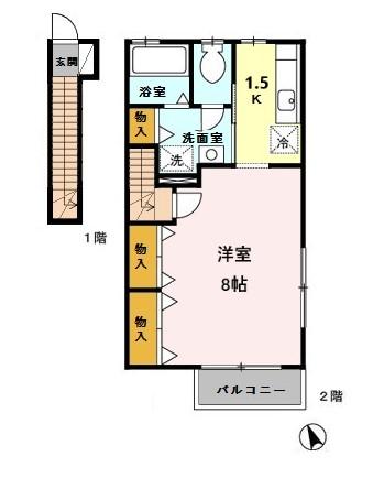 富士見町の完工年月(2002年9月)築の賃貸アパートの間取り