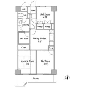 調布ケ丘の完工年月(1986年7月)築の賃貸マンションの間取り