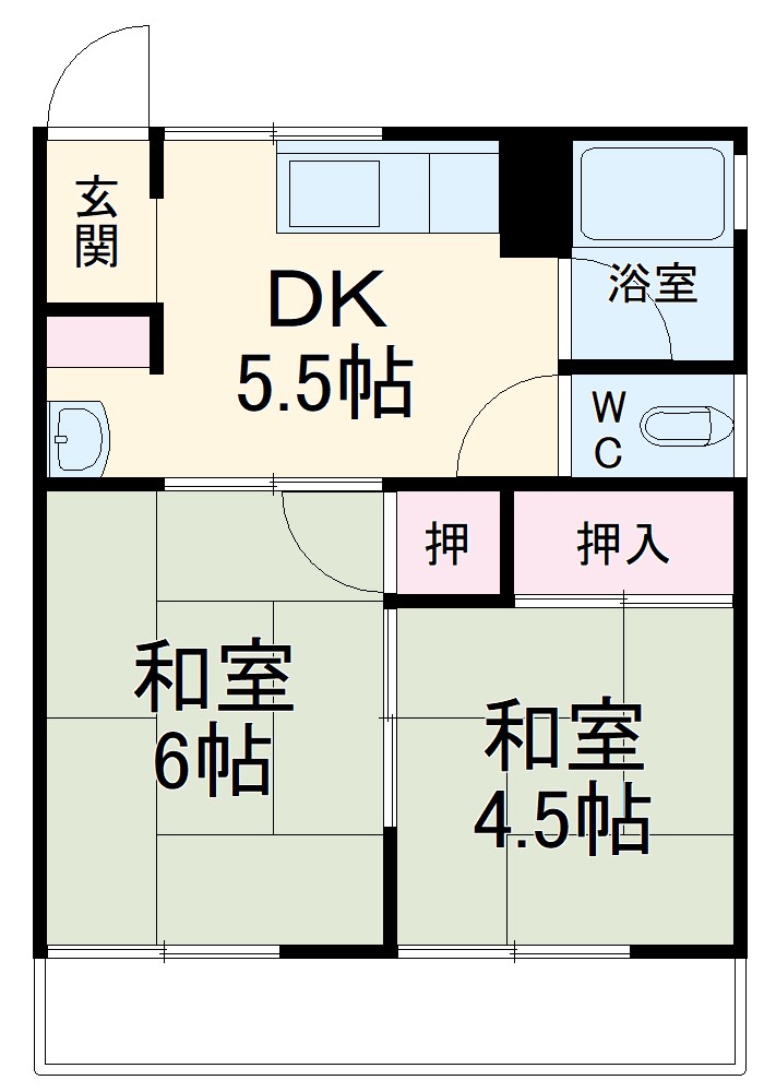 東田町の完工年月(1973年7月)築の賃貸マンションの間取り