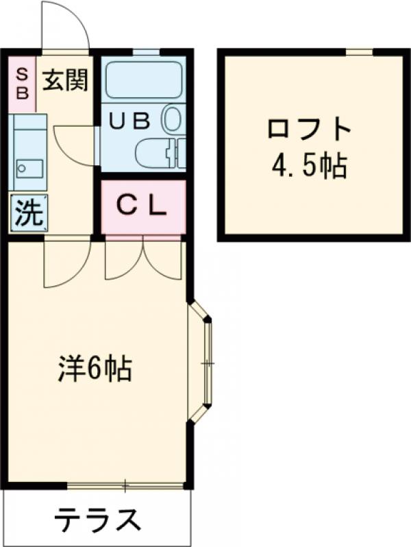多摩川の完工年月(1990年7月)築の賃貸アパートの間取り