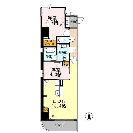 駅前大通の完工年月(2013年9月)築の賃貸マンションの間取り