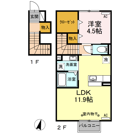 岩屋町の完工年月(2016年11月)築の賃貸アパートの間取り