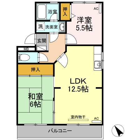 サンヒルズ鷹丘　B・201号室の間取り