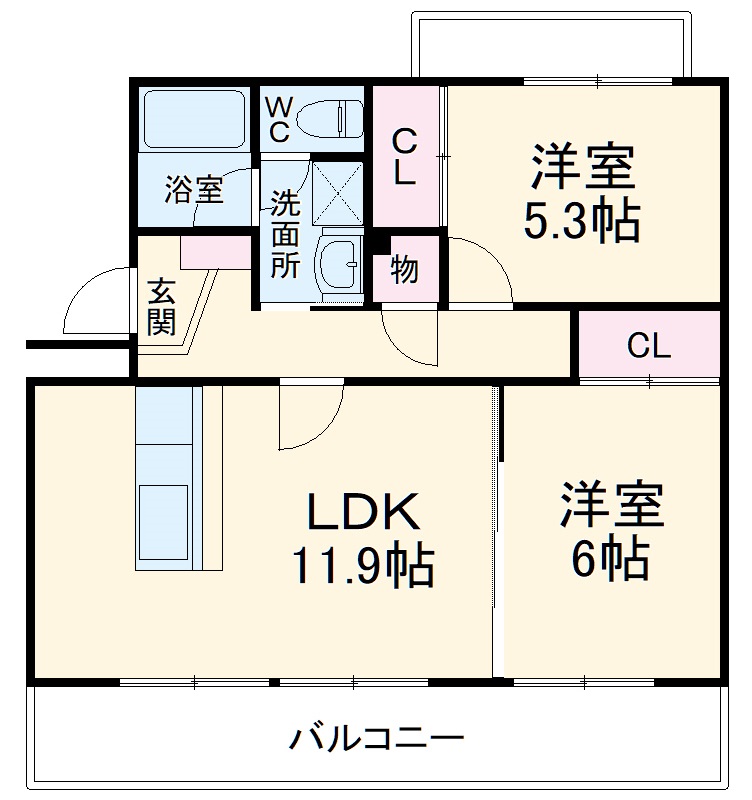 飯田町の完工年月(1995年3月)築の賃貸マンションの間取り