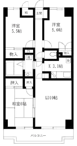 サンライズヒル朝日ヶ丘B棟の間取り