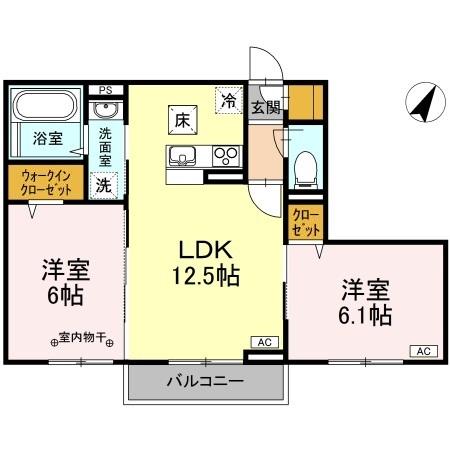 大字福生の完工年月(2019年8月)築の賃貸マンションの間取り